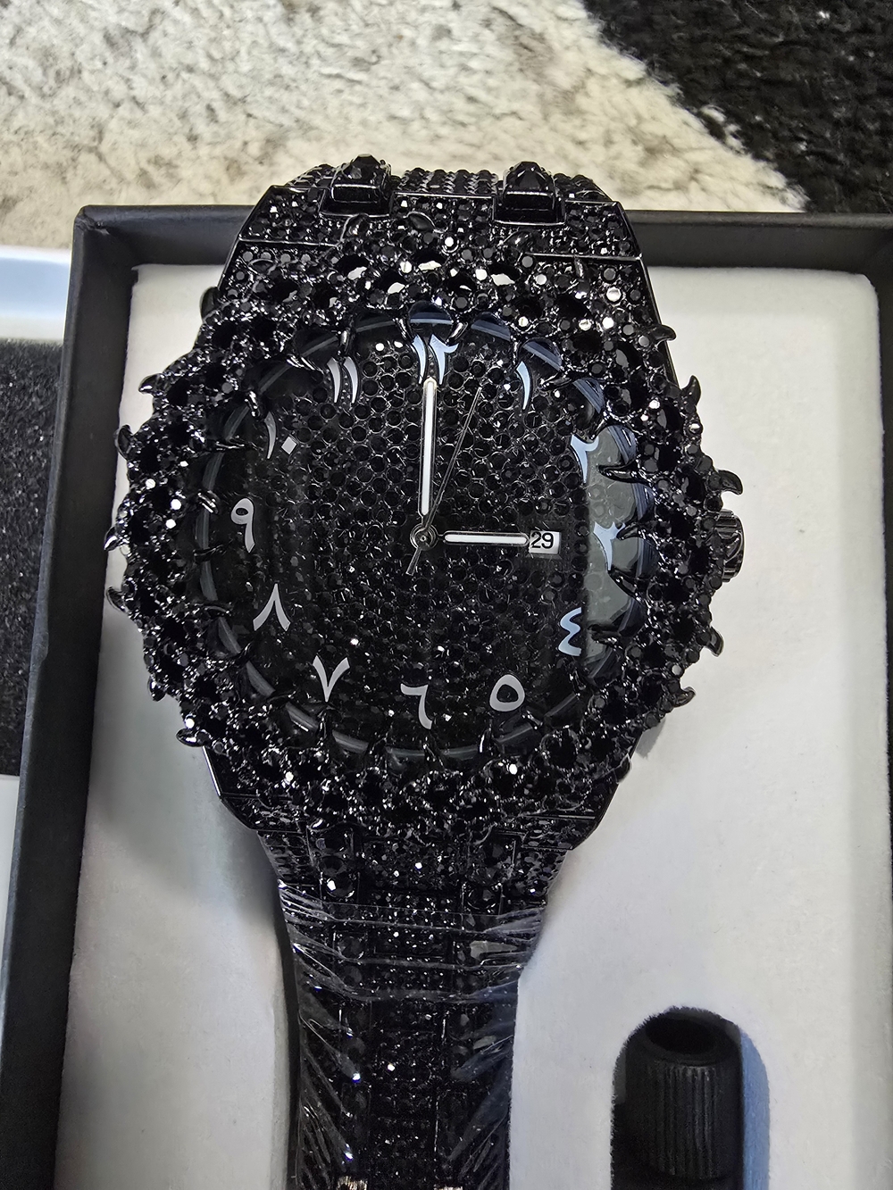 Black Crystal-Embellished men's Fashion Watch